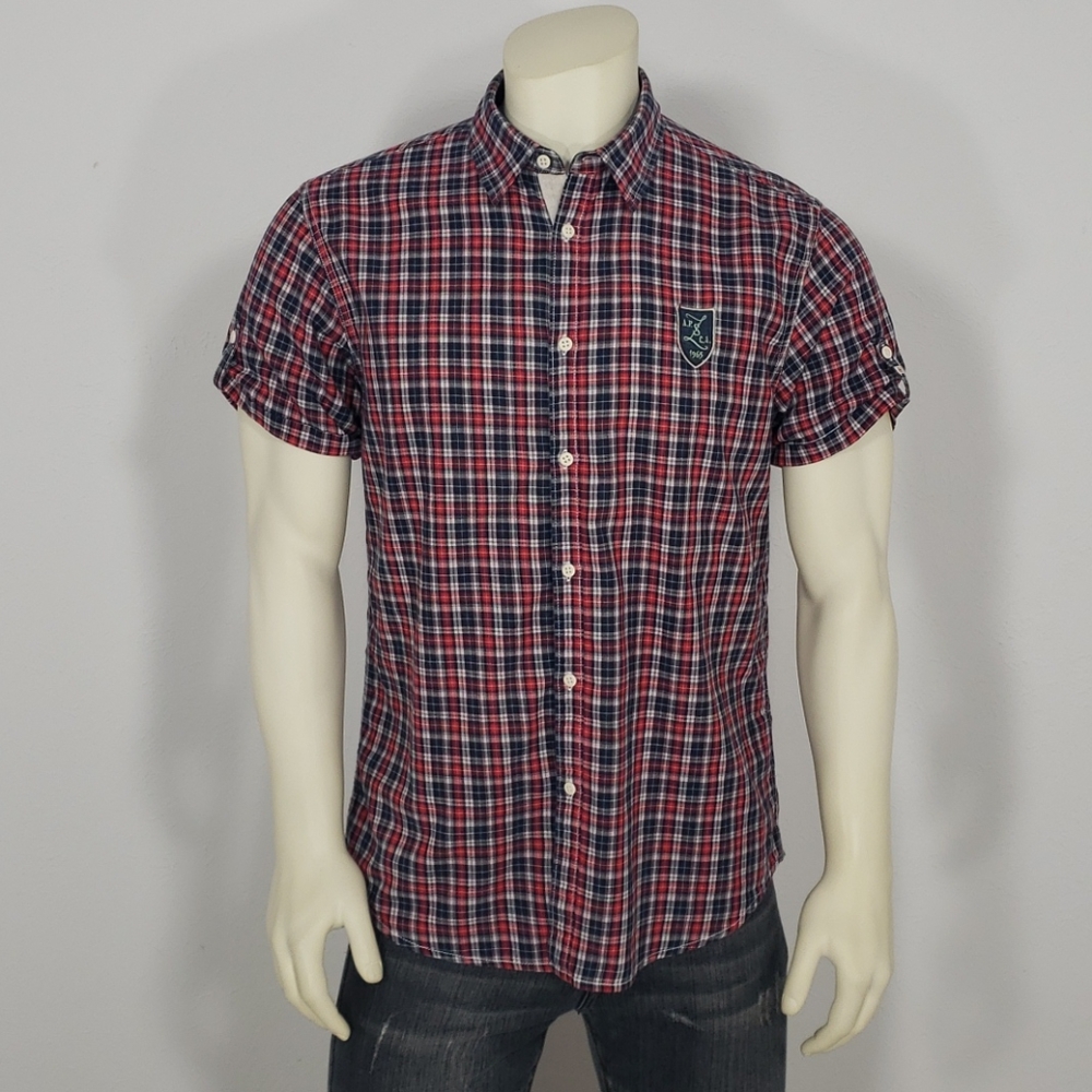 SCOTCH & SODA COTTON PLAID SHORT SLEEVE SHIRT XL
